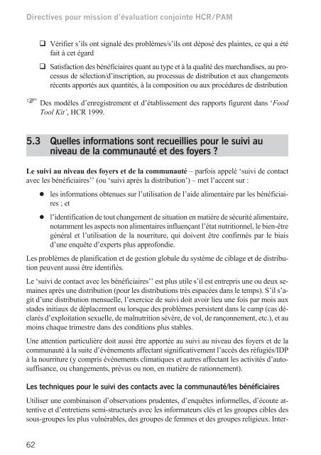 Directives pour mission d'Ã©valuation conjointe HCR/PAM