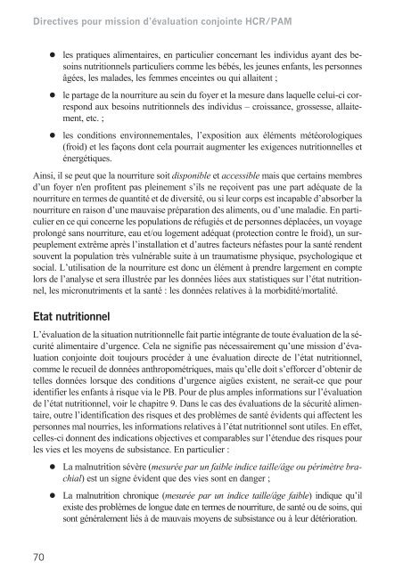 Directives pour mission d'Ã©valuation conjointe HCR/PAM