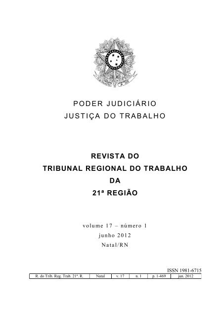 Revista do Tribunal Regional do Trabalho - 21Âª RegiÃ£o - RN