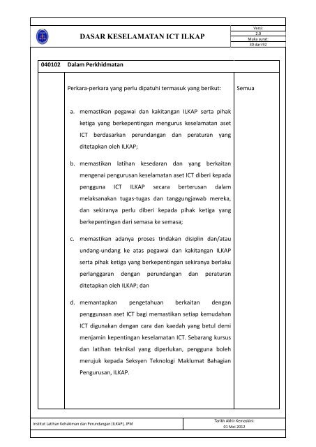 Dasar Keselamatan ICT ILKAP - Institut Latihan Kehakiman Dan ...