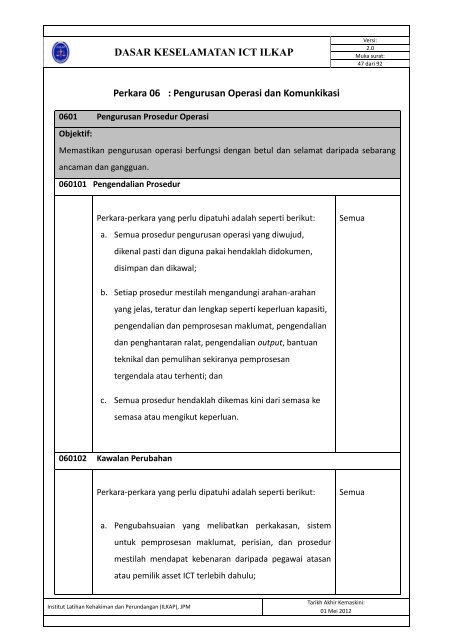 Dasar Keselamatan ICT ILKAP - Institut Latihan Kehakiman Dan ...