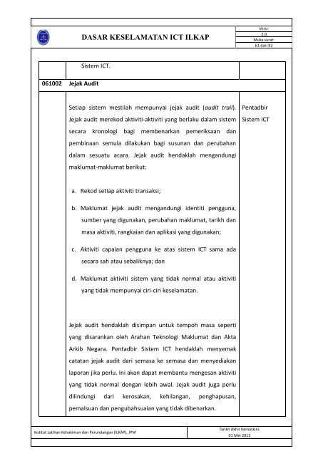 Dasar Keselamatan ICT ILKAP - Institut Latihan Kehakiman Dan ...