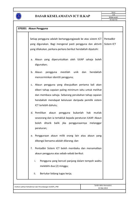 Dasar Keselamatan ICT ILKAP - Institut Latihan Kehakiman Dan ...