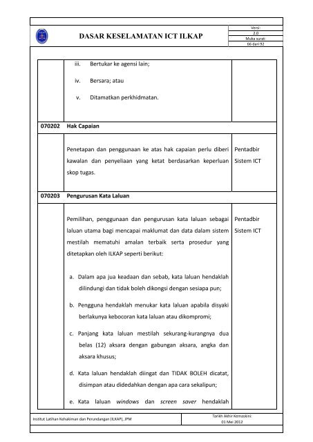 Dasar Keselamatan ICT ILKAP - Institut Latihan Kehakiman Dan ...