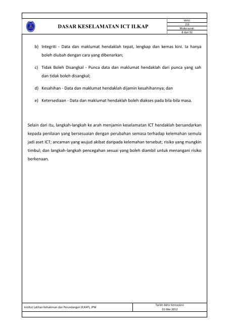 Dasar Keselamatan ICT ILKAP - Institut Latihan Kehakiman Dan ...