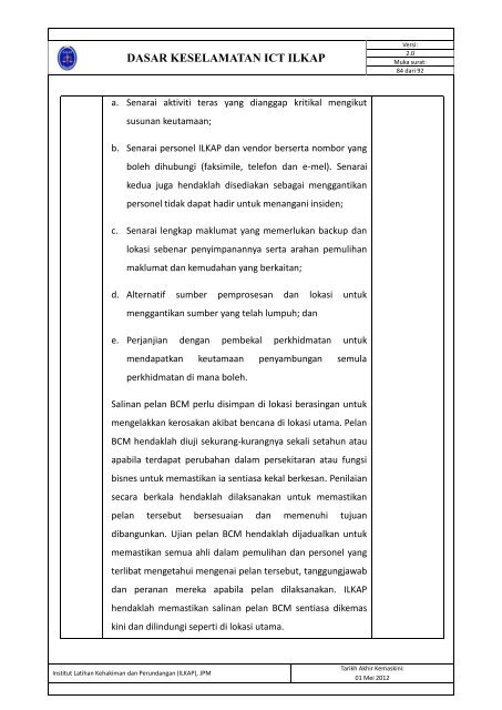 Dasar Keselamatan ICT ILKAP - Institut Latihan Kehakiman Dan ...