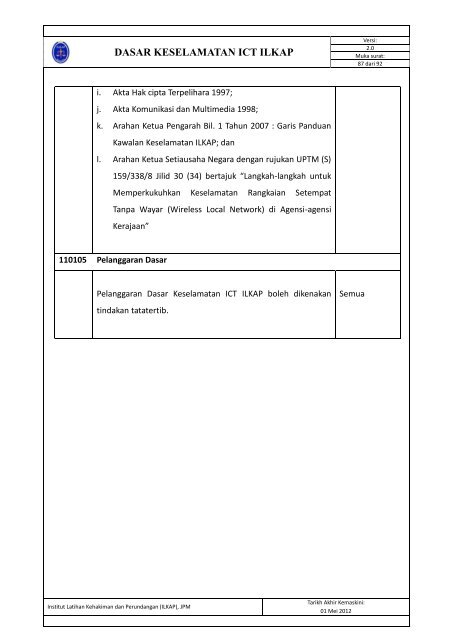 Dasar Keselamatan ICT ILKAP - Institut Latihan Kehakiman Dan ...