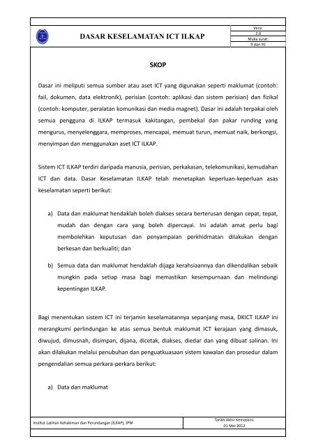 Dasar Keselamatan ICT ILKAP - Institut Latihan Kehakiman Dan ...