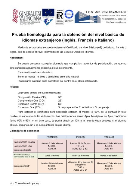 InformaciÃ³n y fechas de examen