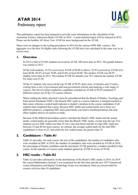 ATAR 2012 Preliminary report