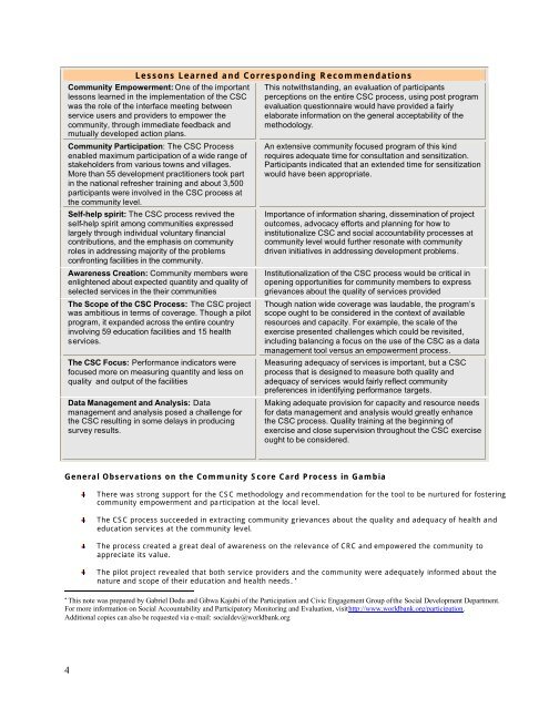 The Community Score Card Process in Gambia