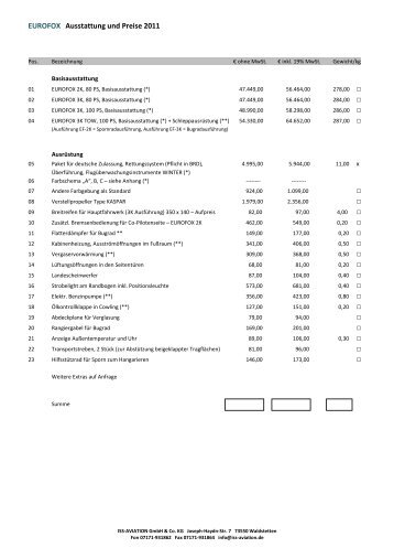 EUROFOX Ausstattung 2011 - iss aviation