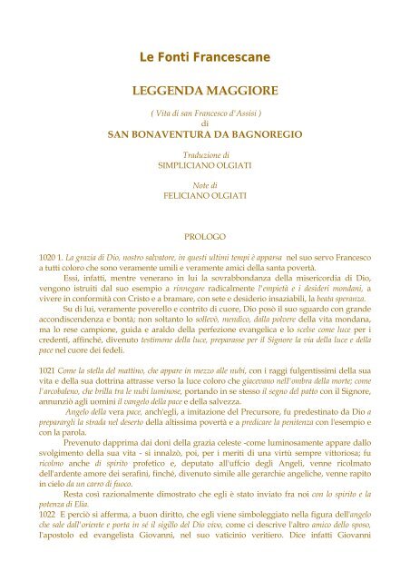 Le Fonti Francescane LEGGENDA MAGGIORE - Ofs-monza.it