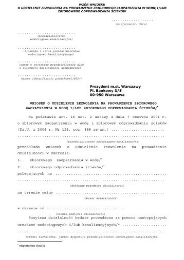 Wniosek o udzielenie zezwolenia na prowadzenie ... - Warszawa