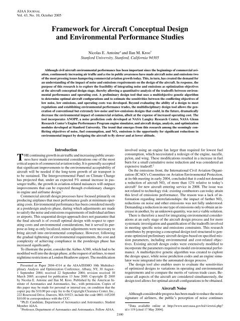 Framework for Aircraft Conceptual Design and Environmental ...