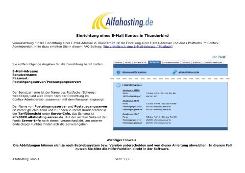 Einrichtung eines E-Mail Kontos in Mozilla Thunderbird - Alfahosting