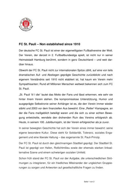 FC St. Pauli - non established since 1910 text FCSTP allgemein