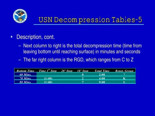 US Navy Decompression Tables and Procedures, Part Two