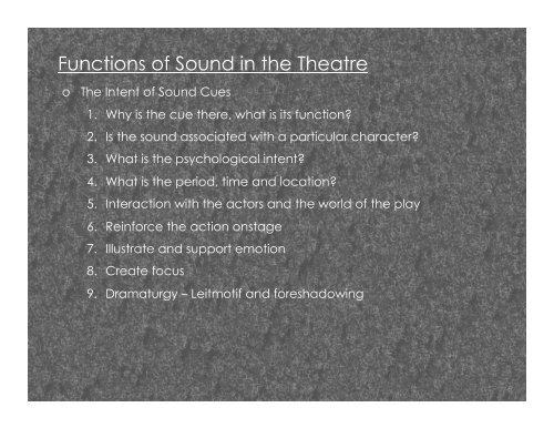 Sound Design for the Theatre