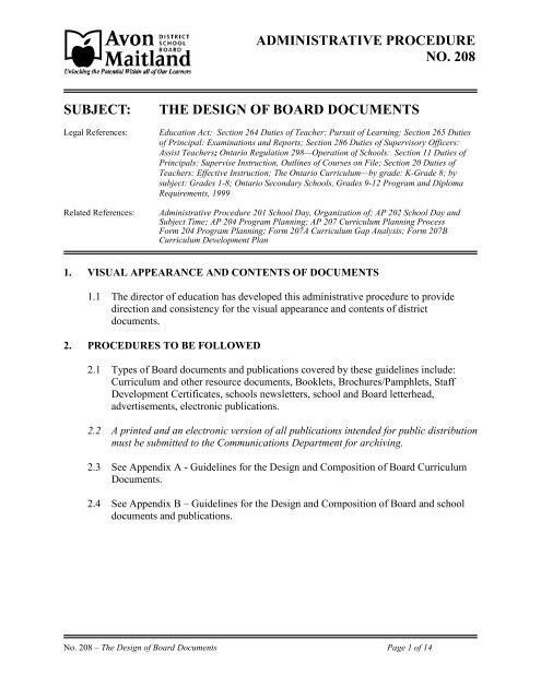 the design of board documents - Avon Maitland District School Board