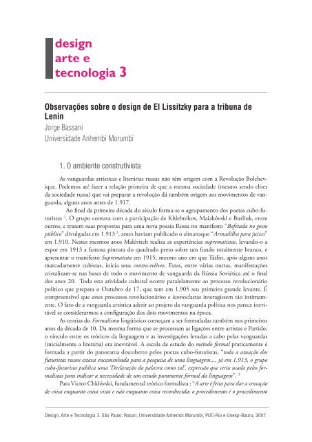 design arte e tecnologia 3 Observações sobre o ... - Jorge Bassani
