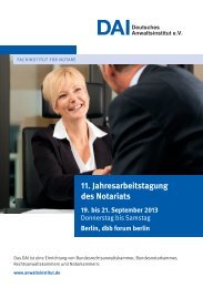 11. Jahresarbeitstagung des Notariats - Deutsches Anwaltsinstitut eV