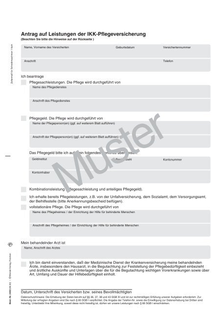 Antrag auf Leistungen der Ikk-Pflegeversicherung