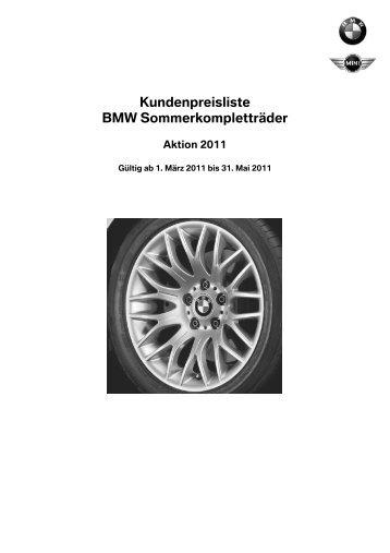 Kundenpreisliste BMW Sommerkompletträder - Christian Jakob AG