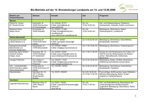 Bio-Betriebe auf der 14. Brandenburger Landpartie am 14. und ...