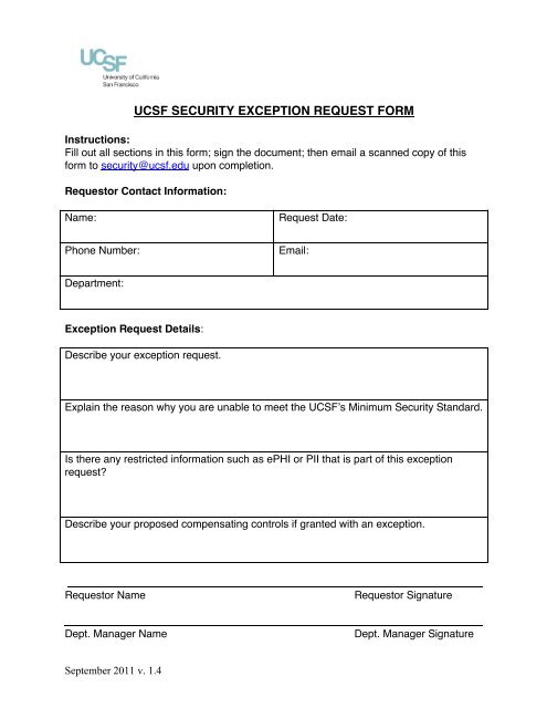 Security Exception Request Form