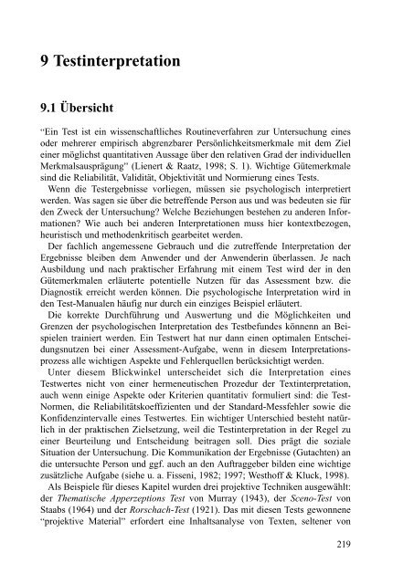 Psychologische Interpretation. - Jochen Fahrenberg