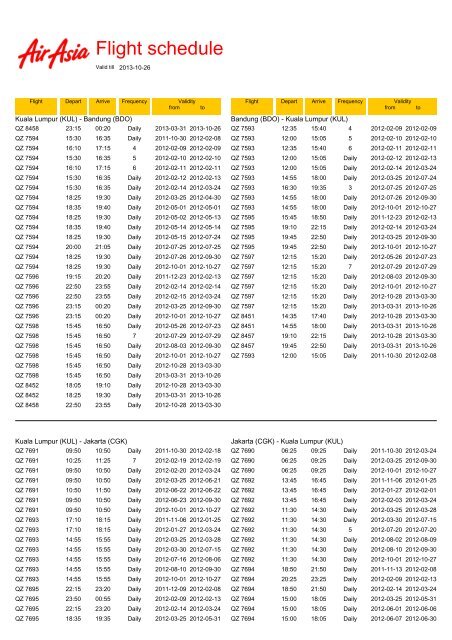 Flight schedule - Air Asia