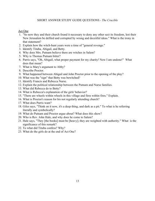 Crucible Act I Study Guide