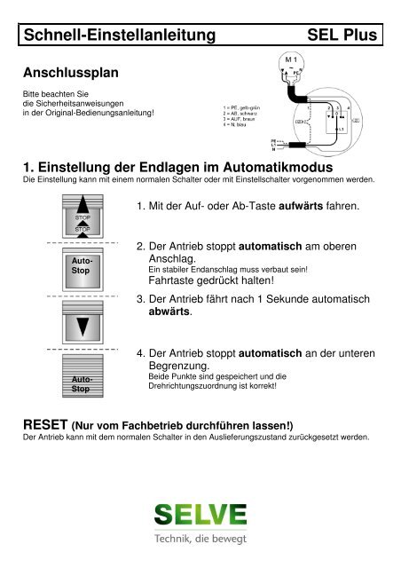 Schnell-Einstellanleitung SEL Plus - Selve