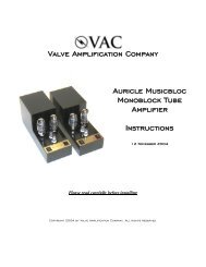 Valve Amplification Company Auricle Musicbloc Monoblock ... - VAC