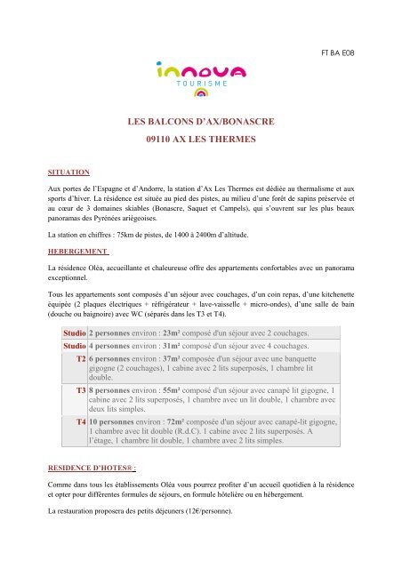 Fiche Technique Innova Tourisme
