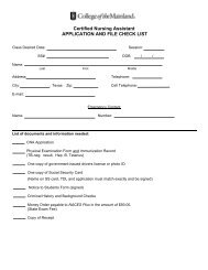 Certified Nursing Assistant APPLICATION AND FILE CHECK LIST