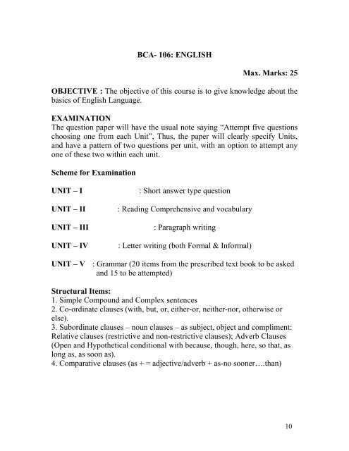 BCA PART I semester-wise scheme: 2007-2008 ... - Vikram University