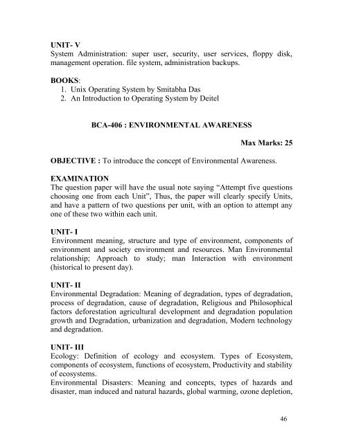 BCA PART I semester-wise scheme: 2007-2008 ... - Vikram University