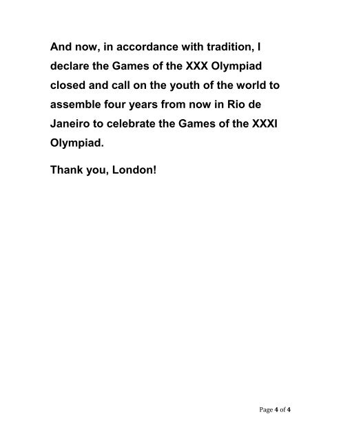 CLOSING CEREMONY OF THE GAMES OF THE XXX OLYMPIAD ...