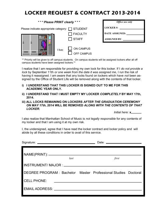 Locker Request Form - Manhattan School of Music