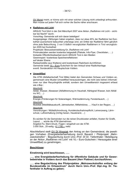 34. GR-Protokoll vom 08.02.2007 - .PDF - Gemeinde Volders - Land ...