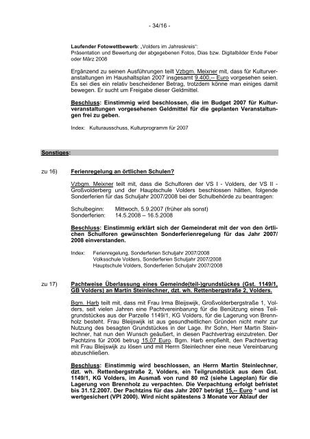 34. GR-Protokoll vom 08.02.2007 - .PDF - Gemeinde Volders - Land ...