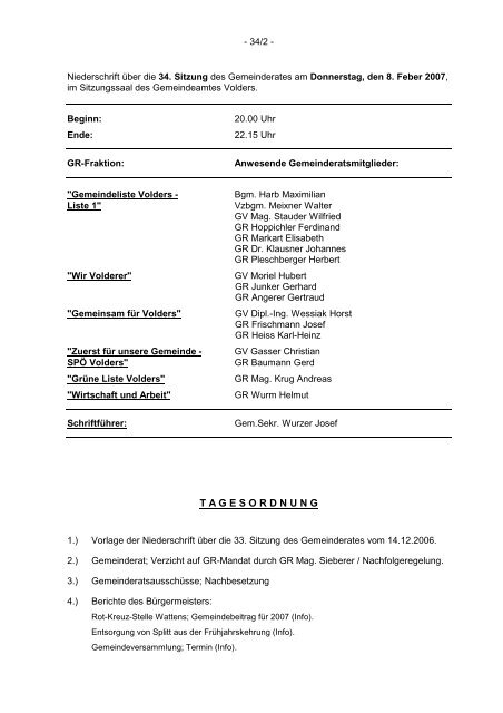 34. GR-Protokoll vom 08.02.2007 - .PDF - Gemeinde Volders - Land ...