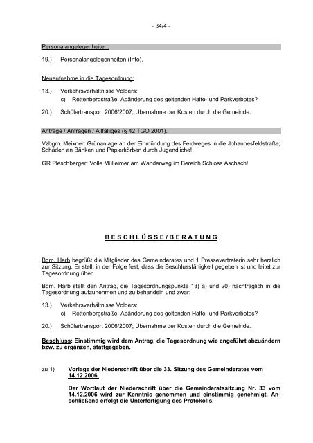 34. GR-Protokoll vom 08.02.2007 - .PDF - Gemeinde Volders - Land ...