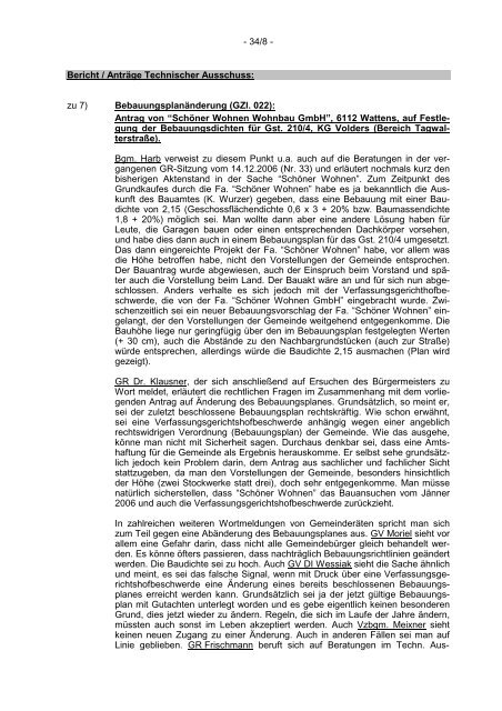 34. GR-Protokoll vom 08.02.2007 - .PDF - Gemeinde Volders - Land ...