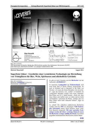 Superfeste Gläser - Pressglas-Korrespondenz