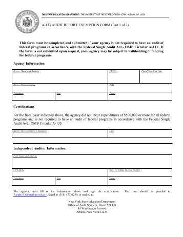 A-133 AUDIT REPORT EXEMPTION FORM (Part 1 of 2) This form ...