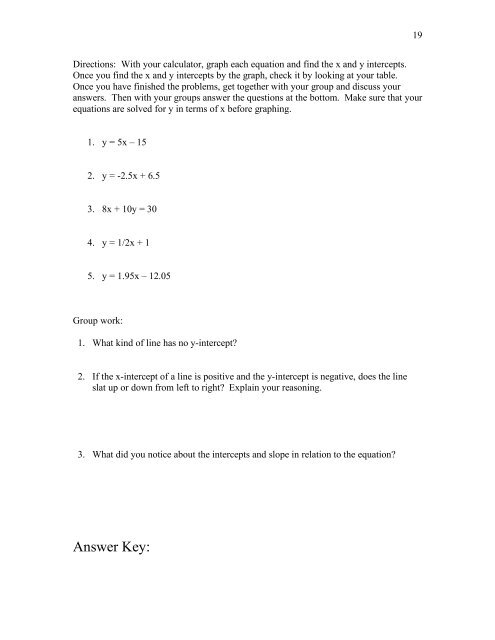 5- Day Lesson Plan Unit: Linear Equations Grade Level: Grade 9 ...