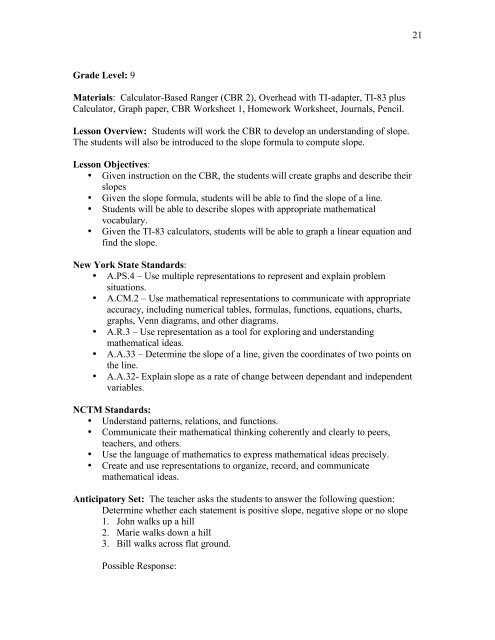 5- Day Lesson Plan Unit: Linear Equations Grade Level: Grade 9 ...